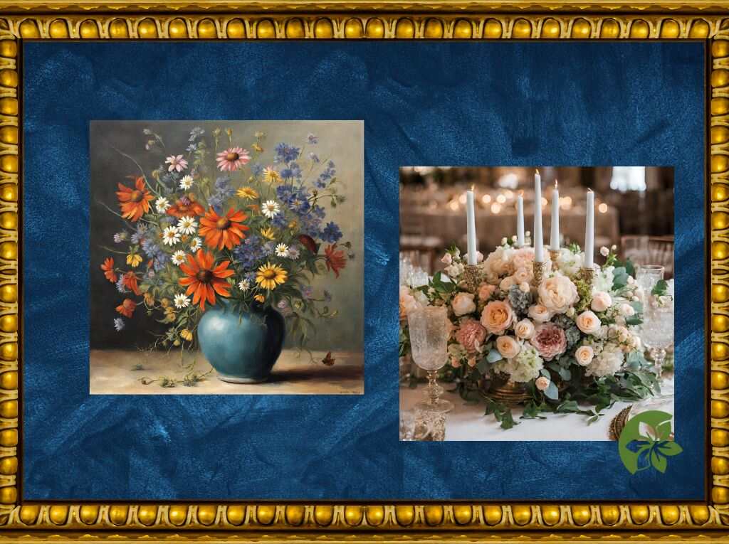 The Power of flowers in a vase of wildflowers and in an intricate floral centerpiece